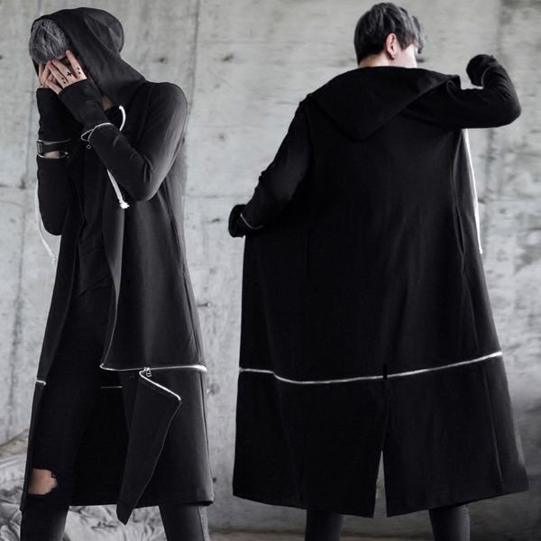 

new long style handsome korean style popular logo autumn over knee windbreaker long over knee extra hair stylist coat, Tan;black