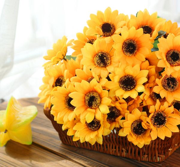 2019 Sunflower Artificial Flowers Artificial Flowers Bouquet Simulation 7 Small Sunflower Sunflower Home Living Room Decoration Flowers Wholesale From