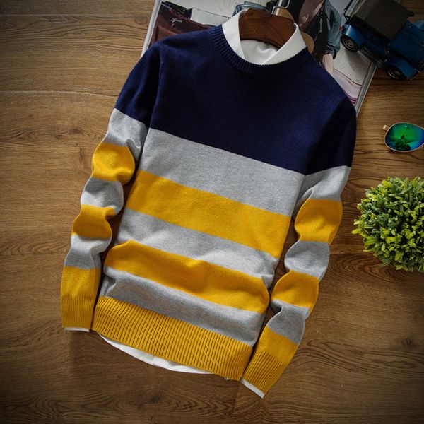 

fjun 2018 новый осень зима мода мужской пуловер с длинным рукавом o-образным вырезом свитера полосатый вязание кашемир рождественский свитер, White;black