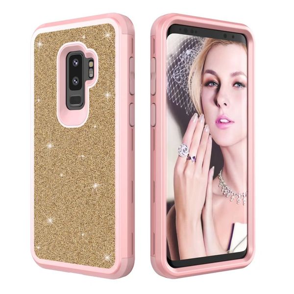 

2018 latest for samsung galaxy s8 case 3in1 defender case flash powder back glitter sparkly bling for samsung phone case