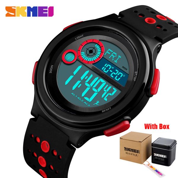 

skmei men sport watch compass pedometer calorie mileage distance countdown metronome digital watches man waterproof clock 1375, Slivery;brown