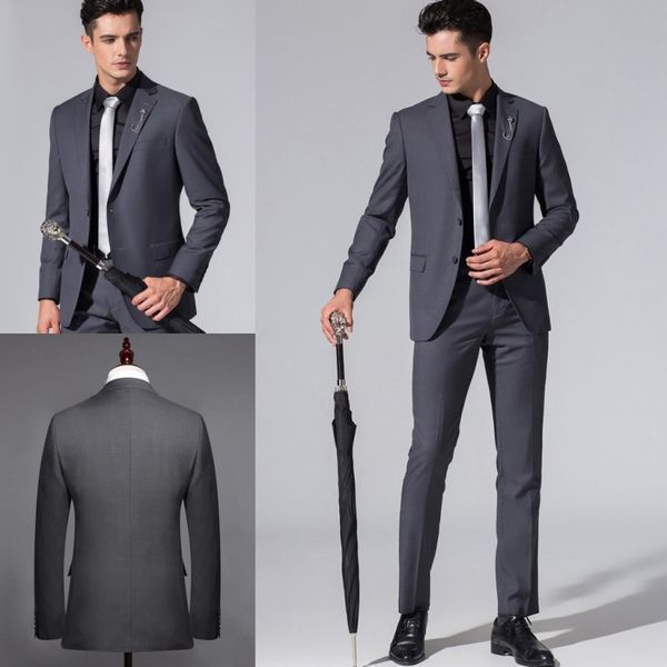 

men suits customized groom tuxedos slim fit bridegroom formal wear mens suit for weddings (jacket+pants), Black;gray