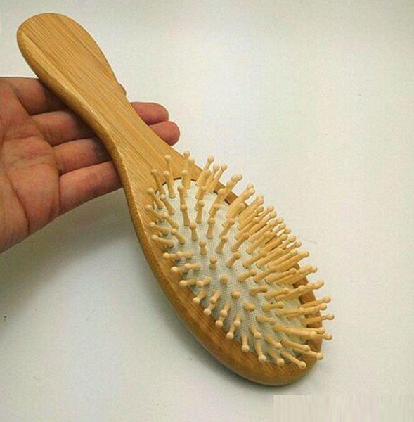 

price natural bamboo brush healthy care massage hair combs antistatic detangling airbag hairbrush hair styling tool, Silver
