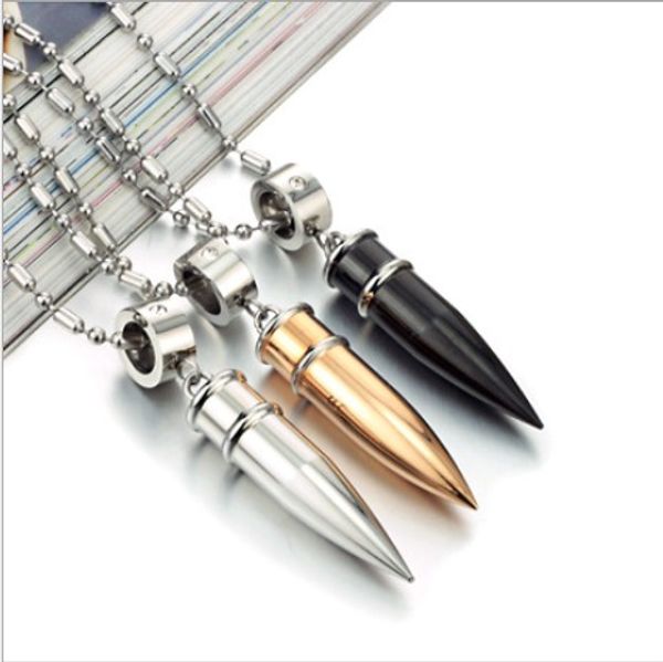 

charm men jewelry titanium stainless steel bullet pendants necklace silver & black & gold link chain punk gift