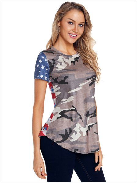 

women's flag printed short sleeve casual summer t-shirts vestidos size: s  l xl xxl dlm251092, White