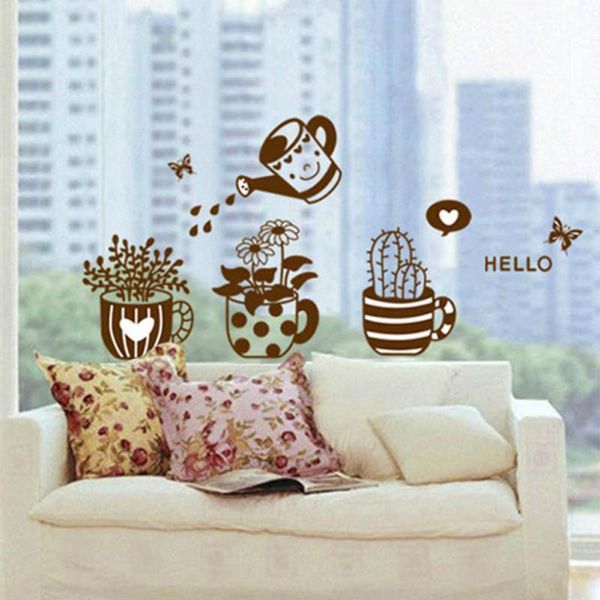 

cute removable wall stickers home decor art decal mural room diy paper flowerpot