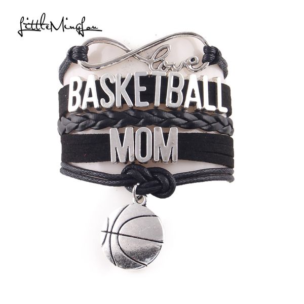 

little minglou infinity love basketball mom bracelet basketball charm leather wrap bracelet & bangles for women jewelry, Golden;silver