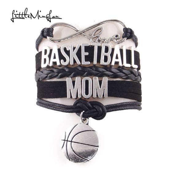 Bracciale Little Minglou Infinity Love BASKETBALL MOM Braccialetti con bracciale avvolgente in pelle con fascino da basket per gioielli da donna