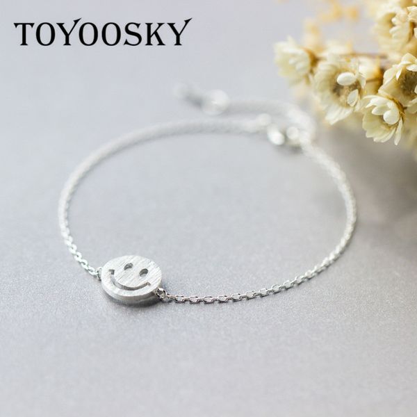 

toyoosky smiling face emoticon pure 925 silver wire drawing lovely bracelet for girlfriends women bracelets & bangles jewelry, Black