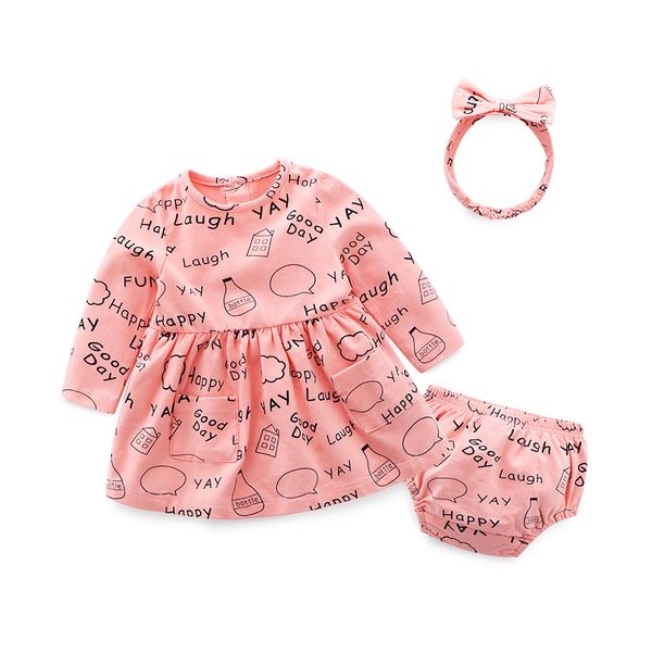 

myudi - 2018 spring baby sets 3 pcs girl dress + shorts + head wear cotton infant toddler clothing set for children girl, White