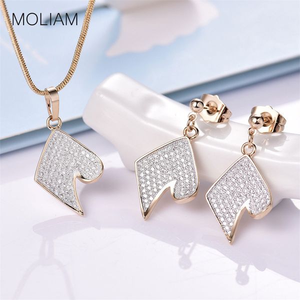 

moliam women jewelry set 2018 fashion trendy gold-color cubic zirconia pendant necklace earrings sets for ladies gift mlt023, Silver