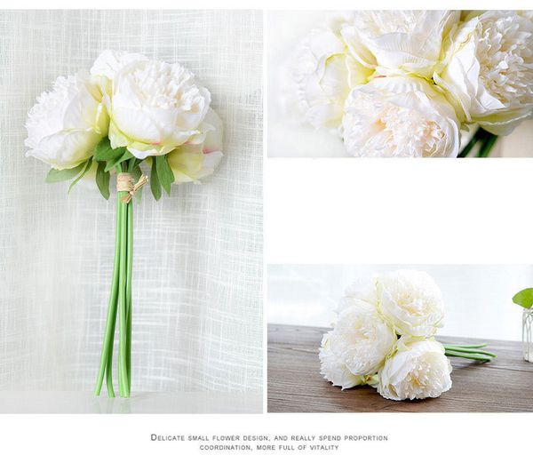 

5 head 1 bunch european artificial flower fake peony bridal bouquet chri tma wedding party home table decorative flower