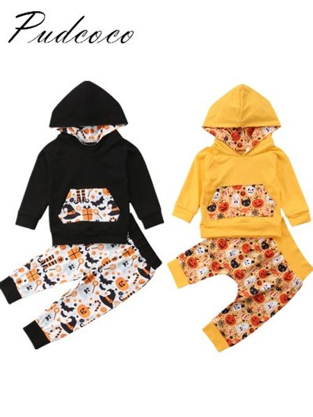 

pudcoco 2018 brand new halloween infant baby boy girl hoodies +pants set pumpkin&ghost print outfit, White