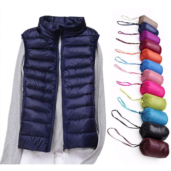 

winter women jacket sleeveless coat winter ultra light white duck down vest female warm vest women's windproof slim waistcoat, Black;white