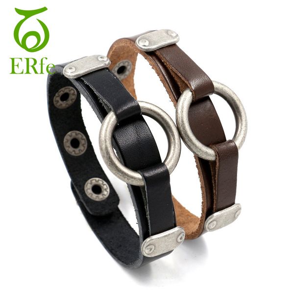 

whole saleer punk genuine leather surfer bracelet men charm circle braslet women hand cuff male biker summer jewelry accessories lb263, White