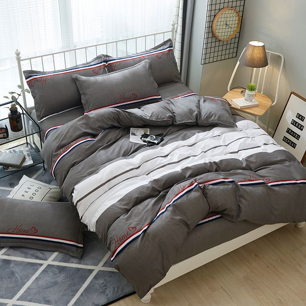 

gray white stripes bedding set modern fashion trend duvet cover solid color bed sheet twin full  king good quality