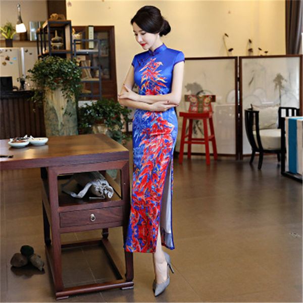 

fresh and elegant royal blue formal evening dress elegant chinese style white summer qipao dress vestiti donna vestido largo, Red