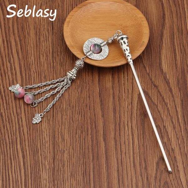 

seblasy new fashion bohemian hair jewelry geometric round beads flowers tassel hairpin for women headband femme bijuterias gifts, Golden;white