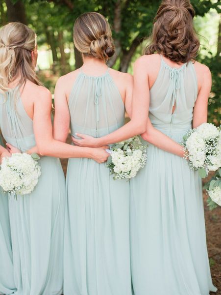 

pale mint green sheer neck chiffon country bridesmaid dresses long floor length elegant maid of honor junior wedding guest party dress, White;pink