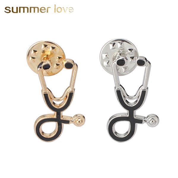 

selling stethoscope brooch pins medical jewelry doctor nurse gifts silver & gold plating alloy enamel brooches 2.6cm*1.5cm wholeasale, Gray