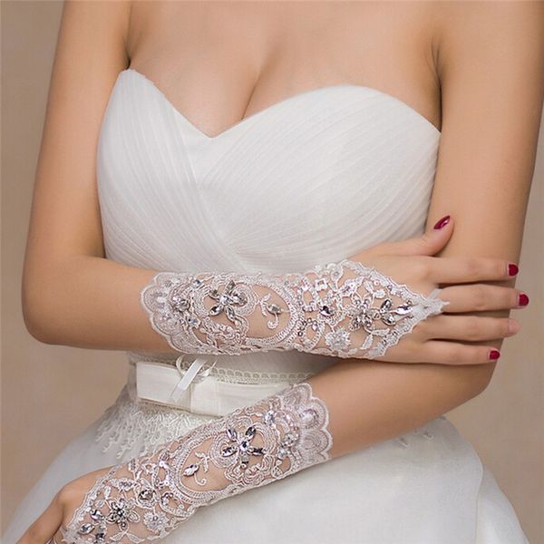 

1pair new white ivory lady women gloves rhinestone short fingerless lace gloves accessories, Blue;gray