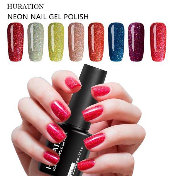 

huration 8ml nails gel uv led gel neon nails art equipment paint colors 2018 design 19 starry colors neon nail varnish, Red;pink
