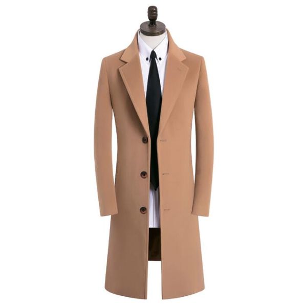 

single-breasted casual woolen coat men trench coats long sleeves overcoat mens cashmere coat casaco masculino england khaki 9xl, Black