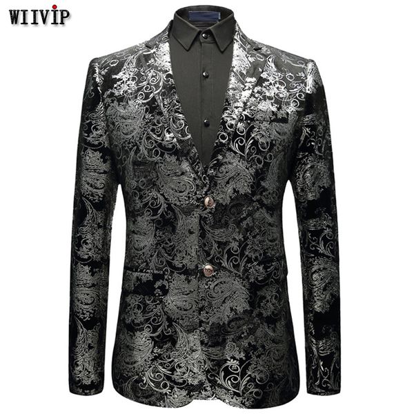 

m-5xl new fashion men plus sizes stamp silver flowers casual blazer full sleeve spring winter smart causal blazers yw190, White;black