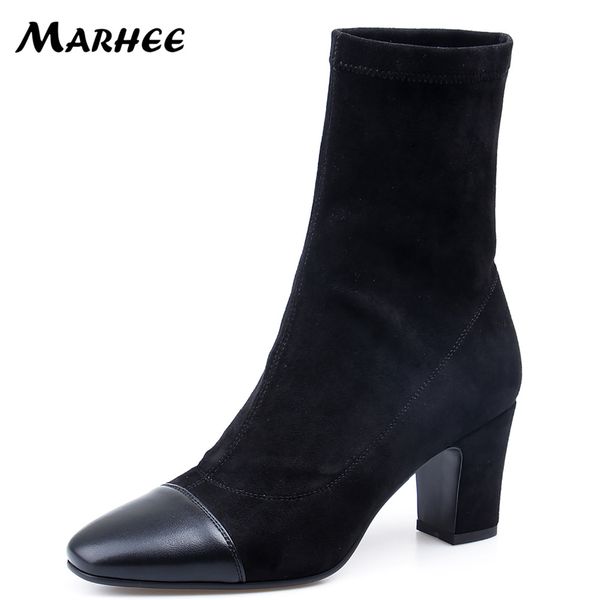 

marhee brand winter black red gray sock ankle boots high heels women's short booties .5 cm high heels shoes ladies footwear
