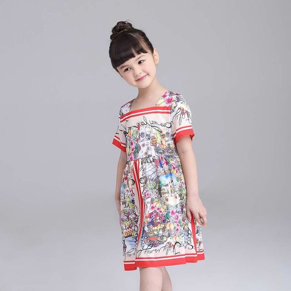 

INS Girl Princess Bow Dress Flower Castle Print Style Patchwork Summer Petal Sleeveless Tutu Dress Kids Elegant Dress NEW Arrival