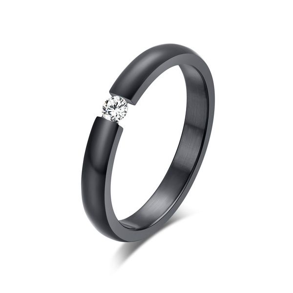 

cz 3mm titanium steel band rings size 5-10 white black stainless women's wedding size 5-10, Golden;silver