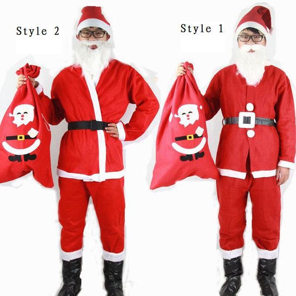 

shengquan non-woven men claus suit(pants+belt+beard+hat+boots+bag)costume kits ing, Black;red