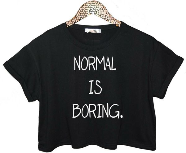

normal is boring letters print women summer crop short t shirt slim funny tee hipster black white zt20-19
