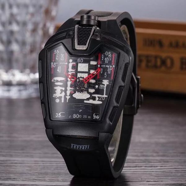

2018 selling fashion hollow ghost head with silicone tape quartz men's watch imitation mechanical watch, Slivery;brown