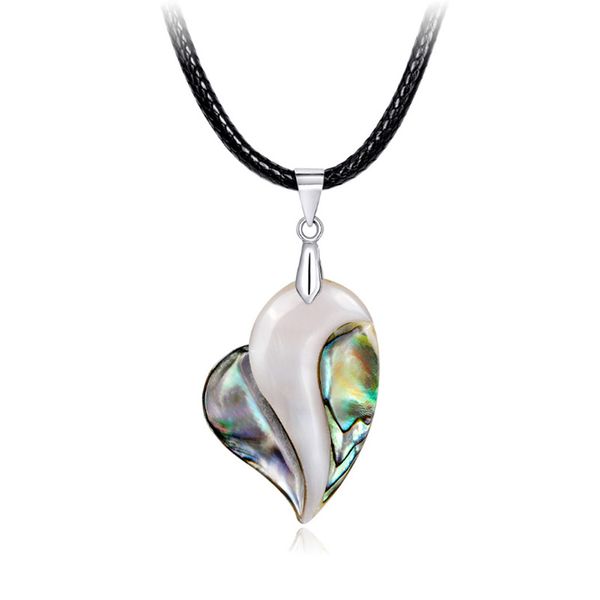 

trendy natural abalone shell heart pendant necklace for women lady choker necklaces simple leather rope chain wedding party jewelry gifts, Silver