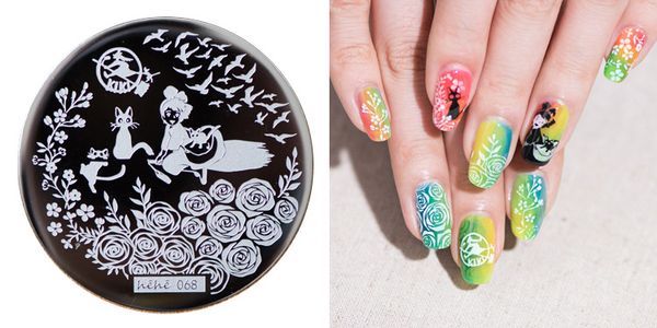 

new stamping plate hehe68 flowers roses anime kiki's delivery service little witch nail art stamp template image transfer stamp, White