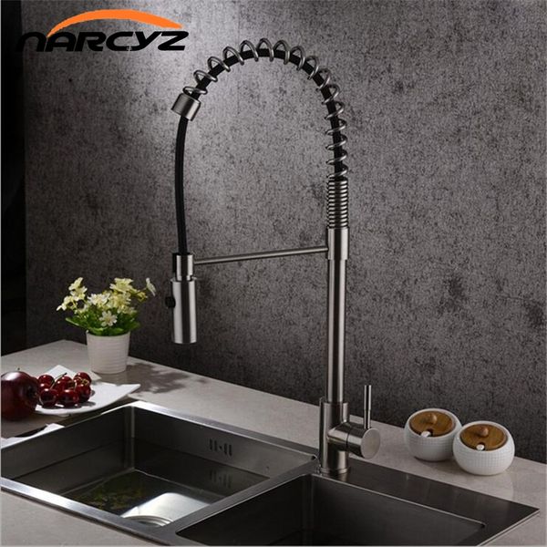 

304 stainless steel and cold water kitchen spring faucet multi - functional european - style pull pumping basin faucet xt-6