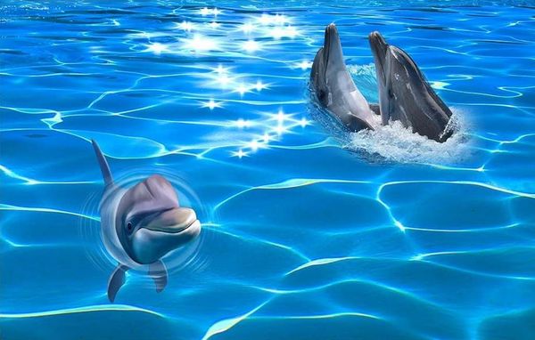 

окно фреска обои морская вода дельфин поверхность пульсация 3d напольная живопись 3d обои ванная комната