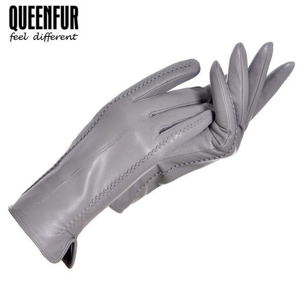 

winter women genuine leather gloves real sheepskin gloves female goat skin leather warm lined black high-grade, Blue;gray