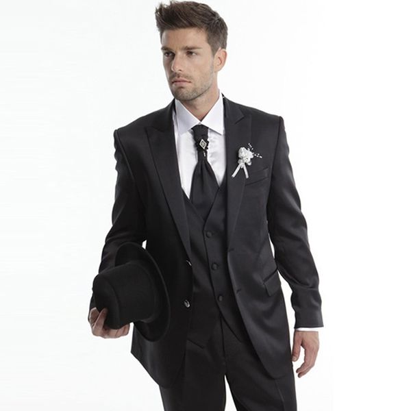 

handsome 2018 new men suits black peaked lapel wedding suits bridegroom groomsmen custom made slim fit formal tuxedos 3piece man prom, Black;gray