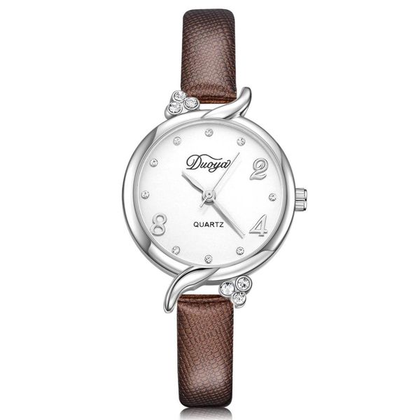 

fashion simple white leather clock watches women dress casual analog quartz wrist, Slivery;brown