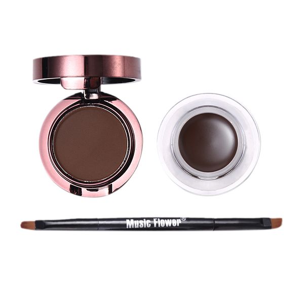 

music flower brand 2 in 1 gel eyeliner and eyebrow powder makeup palette waterproof brown natural eye liner cosmetics set