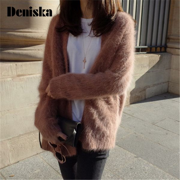 

women winter long sleeve cardigan women kniing sweater knitwear femme female grey brown casual mohair sweaters jumper, White;black