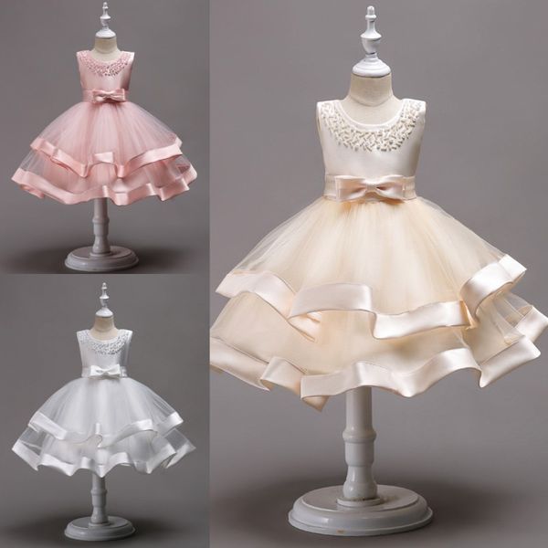 

lovely knee length beaded tiered flower girl dresses tulle kids pageant dresses with bow knot first communion dresses mc1490, White;blue
