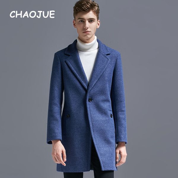 

chaojue slim fit fashion causal woolen coat mens customize tailor big size one button trench coats young man overcoat, Black