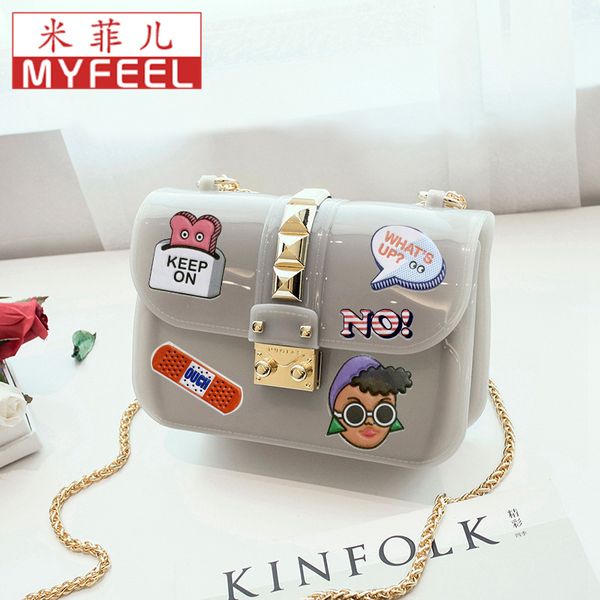 

sell fashion new silica gel silcon material patch pattern jelly handbags spoof shoulder messenger bag lady cute bags in sale