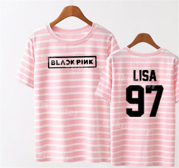 

allkpoper kpop blackpink square one stripe t-shirt in your area tshirt lisa cotton, White