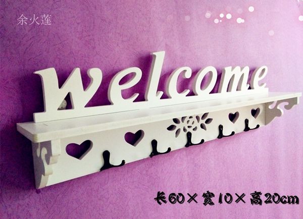 

european style white wood wall shelf decoration creative wood coat rack welcome sign in home decor