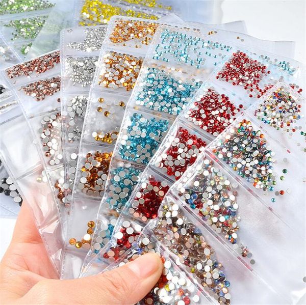 20 Cores Flat Back Glass Cristal Nail Strass Tamanhos mistos SS4-SS16 Nails Art Decoração Stones Shiny Gems Manicure Acessório Livre Navio Grátis 100