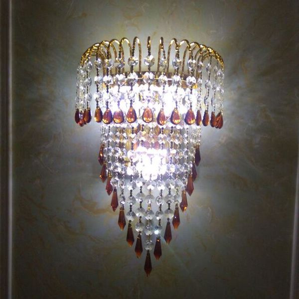 Modern Gold Grown Palace Gate Purple Crystal Parelle Parelle Camera da letto Letti Bedsides Corridoio Luxury European Living Room Lighting